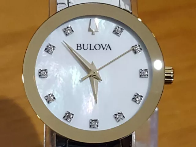 Ladies Bulova Futuro 98P180 Bracelet Diamond Set Dial Gold Accent Dress Watch