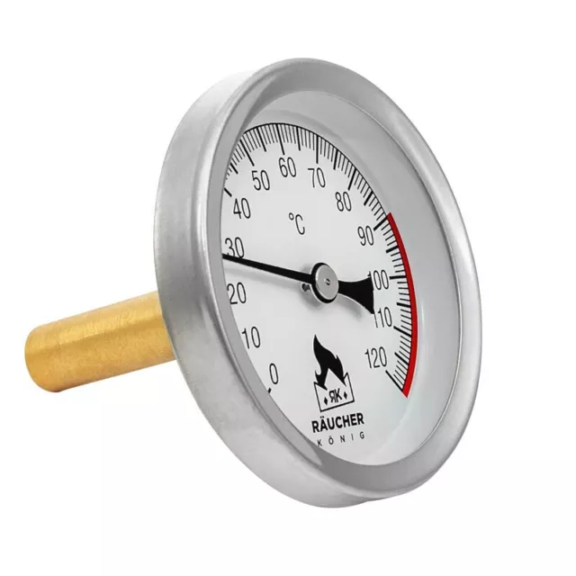 Räucher König Ofen Räucher Thermometer 0-120°C Edelstahl / Messing m. Tauchhülse