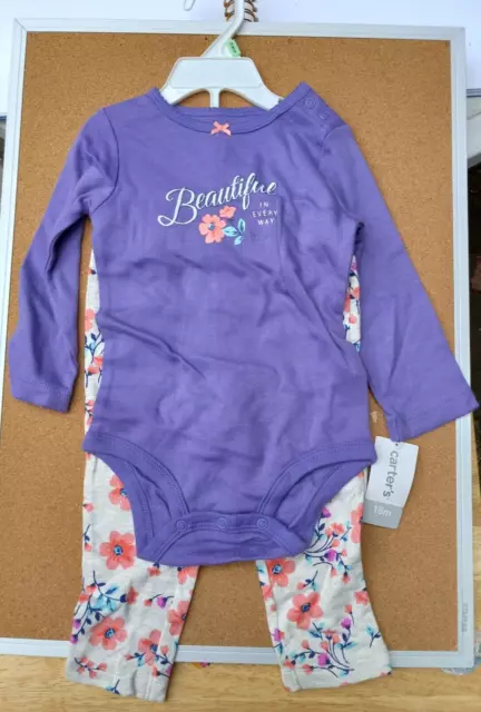 Carters Baby Girl 2-Piece Purple Long Sleeve Bodysuit with Floral Leggings