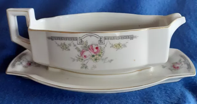 Jugendstil Sauciere  Mirzi  H&Co.Selb Bavaria Rosendekor Goldrand