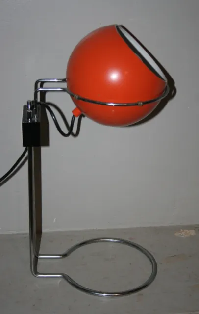 Lampe Vintage Eye Ball Space Age 1970 Design Reggiani Italy  Orange Et Chrome