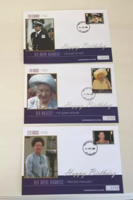 2000 Königin Mutter Prinzessin Margaret Prinz Andrew Erste Tag Abdeckungen FDC