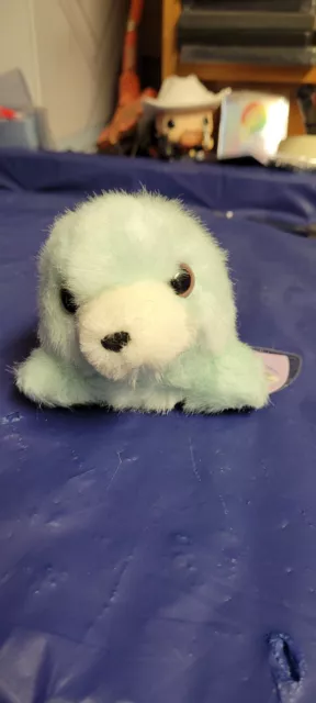 Vintage Puffkins Swibco Slick Ice Blue Cute Seal Plush Stuffed Animal Toy 6"