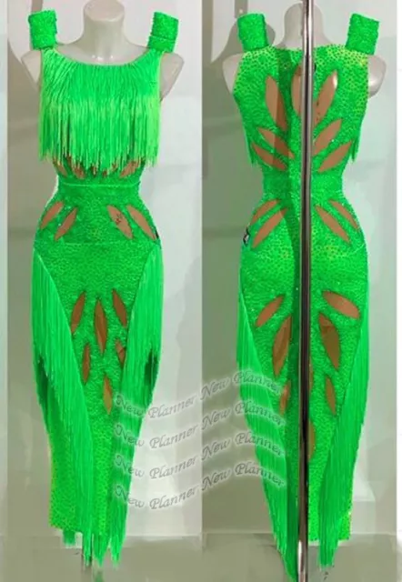 L2114 women Competition Specialty Latin/Rhythm Rumba dress UK 10 US 8 green