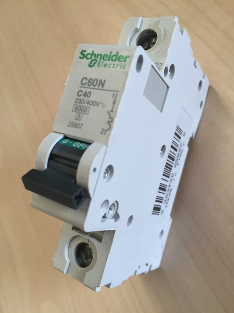 Schneider Circuit Breaker MCB C60N 6kA 400Vac 1P-C40 single pole 40A 25807 x12