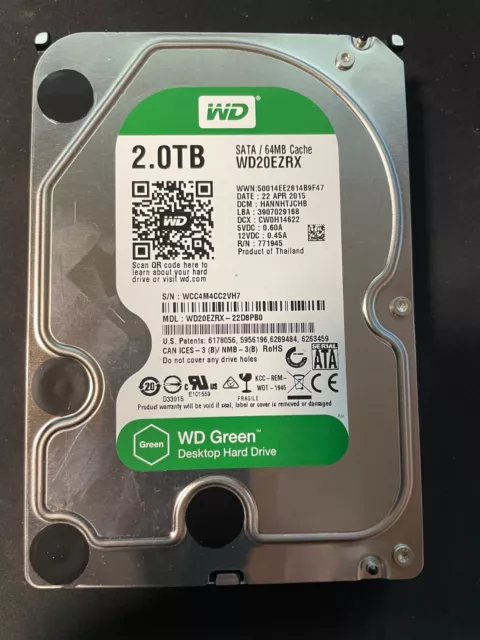 Disque dur 2 To , 3.5 pouce , sata , WESTERN DIGITAL GREEN WD20EZRX 6 gbits/s