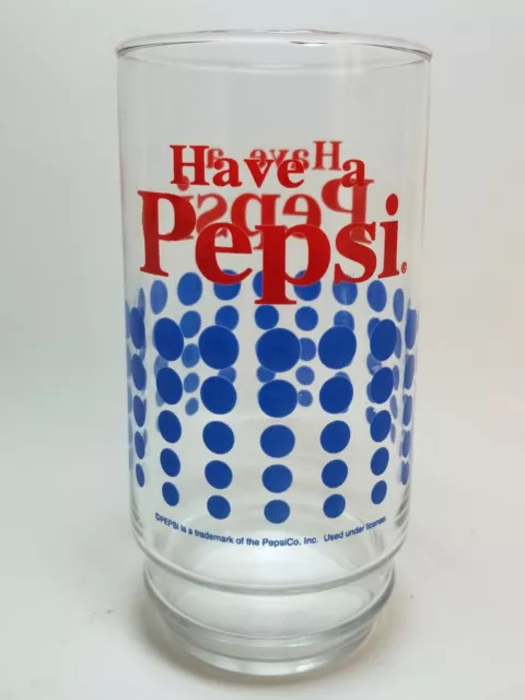 Vintage PepsiCo HAVE A PEPSI Tumbler Blue Dot Drinking Glass 16 oz 5.75 in Tall