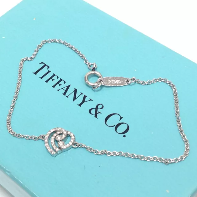 Auth. Tiffany & Co. 950 Platinum Diamond Enchant Heart Bracelet 6.25" Jewelry