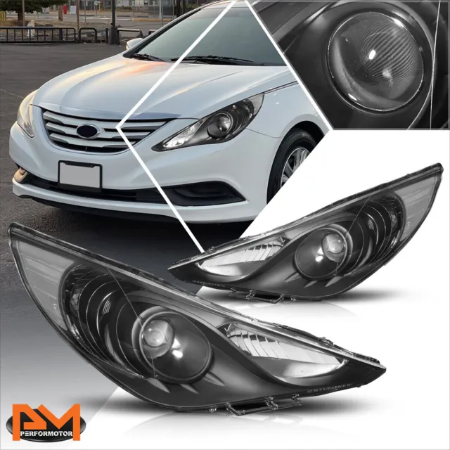 For 11-14 Hyundai Sonata Projector Headlight OE Replacement Clear Corner Black