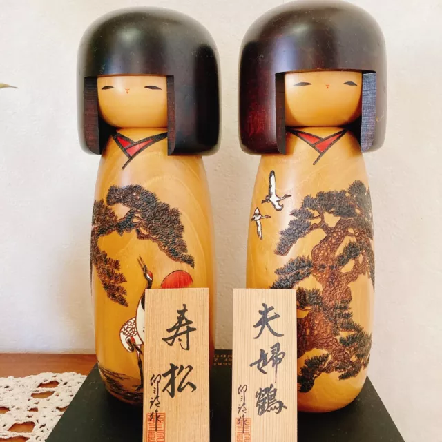 Usaburo Kokeshi Dolls, set of 2, couple cranes, large 055