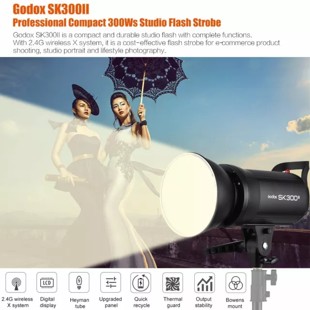 US Godox SK300II 300W Photography 2.4G X System Studio Flash Strobe Light Head