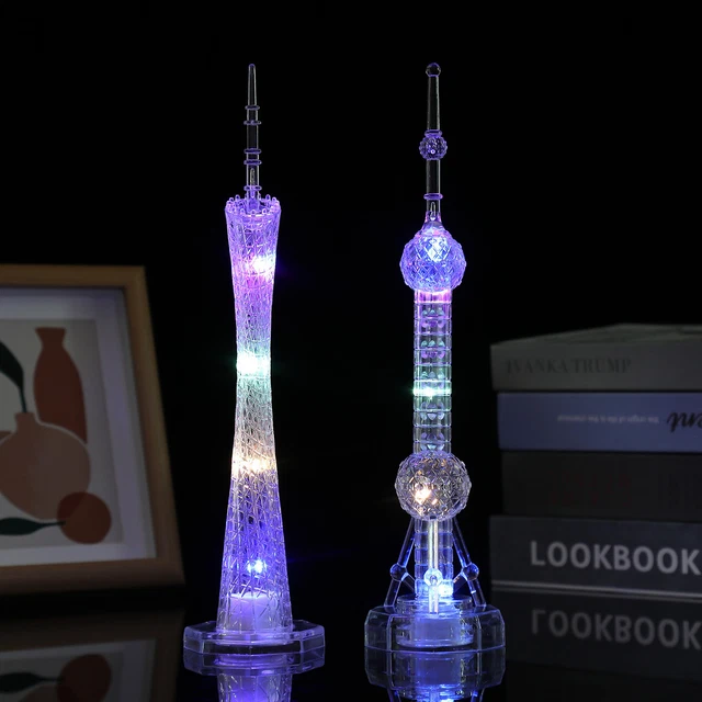 LANDMARK BUILDING FIGURINE Souvenir Lighted Tower Decor Canton Tower