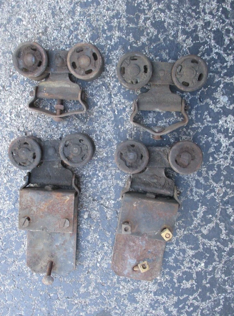 Lot of 4 Antique RICHARDS-WILCOX Double Barn Door Trolley Pulley Rollers salvage