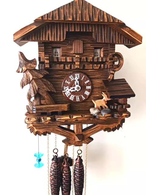 Cuckoo Clock by A. Schneider, Musical, Animated, Hand Made Night Shut Off Pull