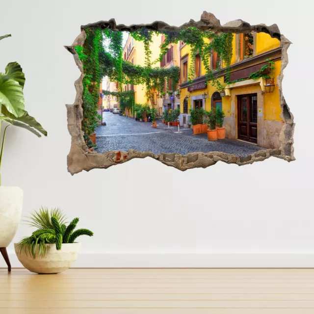 Cozy Old Street In Rome, Italy 3d Smashed View Wall Sticker Poster Decal A480