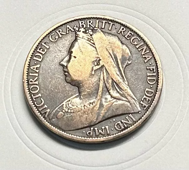 1897 Great Britain GB Large Penny Queen Victoria Bronze UK One Cent Coin (F32)