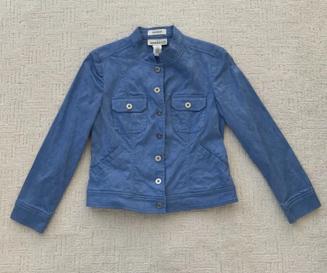 Jones & Co Petite Blazer Womens Size Small Patterned Blue Jacket Snap Buttons