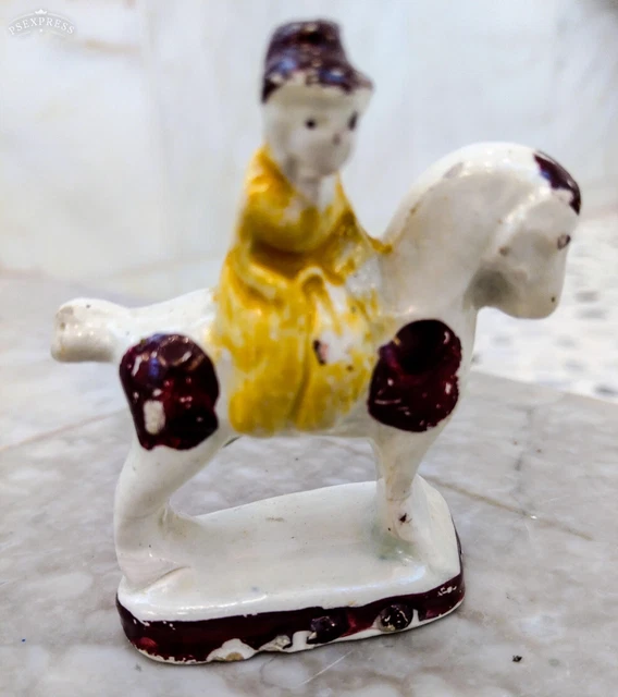 Rare English Staffordshire Pottery Lady Riding Horse Late 18th Century- 1700's