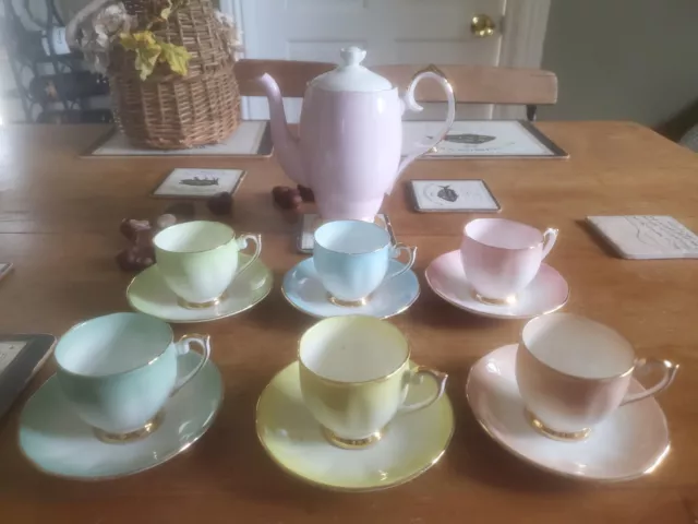 Queen Anne Coffee / Tea Set. Multi Pastel Colours