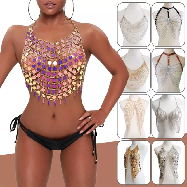 Sexy Women Sequins Harness Body Belly Waist Chain Necklace Bikini Beach Jewelry