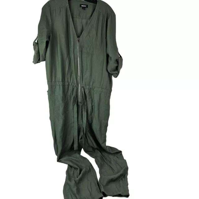 DKNY JUMPSUIT WOMENS Size 12 Foundation Long Sleeve Green Zip Front ...