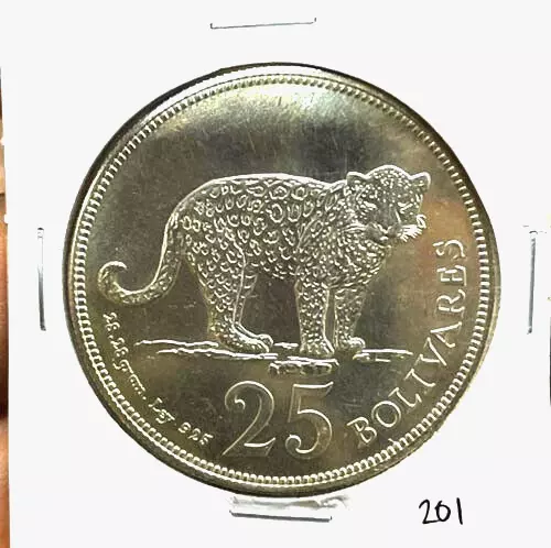 1975 Venezuela Silver 25Bolivares Coin Wildlife Jaguar Horse 28.28 Gr UnCirculat