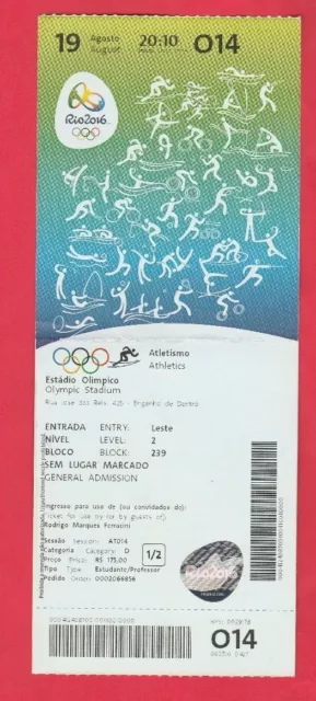 Orig.Ticket  Olympische Spiele RIO DE JANEIRO 2016 - Leichtathletik 19.08. ! TOP