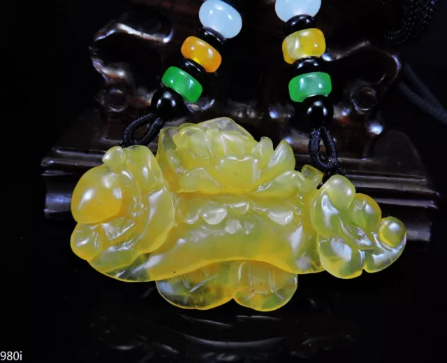 100% Natural Hand-carved Jade Pendant Jadeite Necklace peony flower&Ruyi 980i