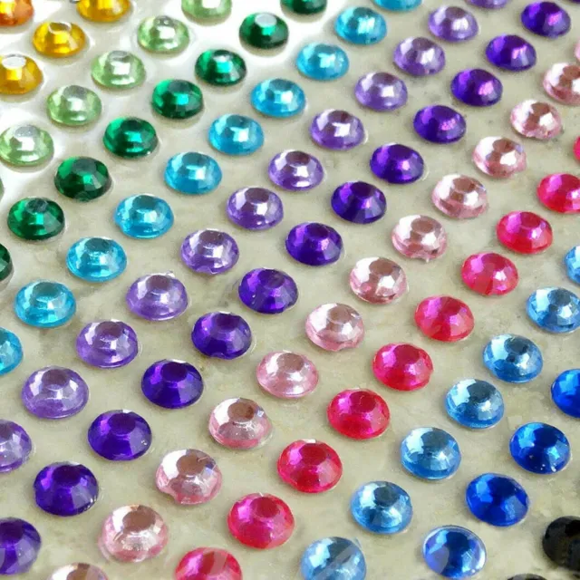 LARGE ROUND STICK ON GEMS 8MM Acrylic Jewel Clear Craft Diamante Beads Trim DIY