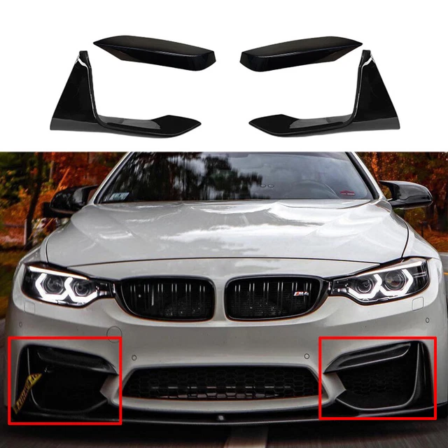 For 15-19 Bmw M3 M4 Gloss Black Bumper Upper Vent Cover + Lower Add-On Splitters