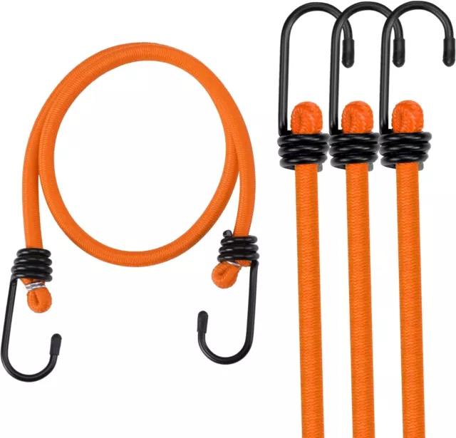 WORKPRO 24'' Bungee Cord w/Hooks Orange 4 Pack Superior Rubber Heavy Duty Straps