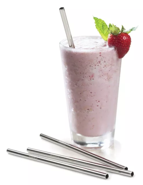 RSVP Large Frozen Drink Straws Culinary Grade 18/8 Stainless Steel  4 Set