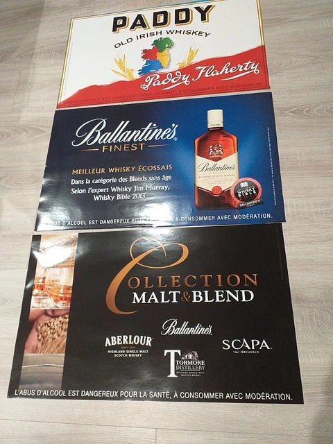 Lot 3 Affiches Whisky Ballantines Paddy 72x44cm