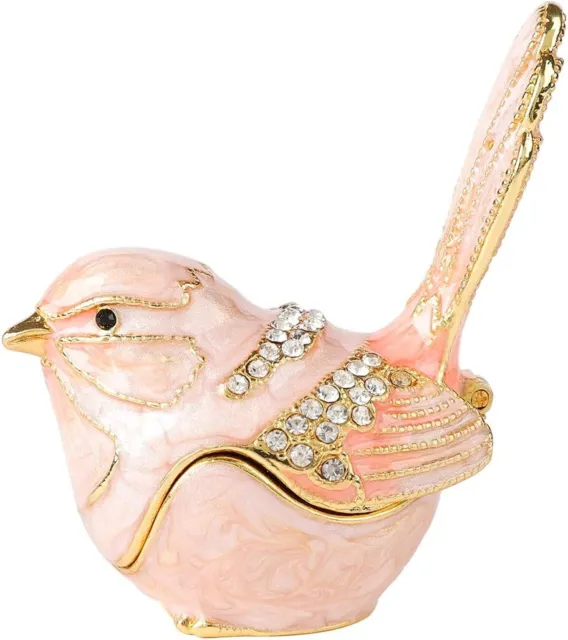 Pink Bird Trinket Jewelry Boxes Hinged Hand-Painted Enameled Ornament Home Decor