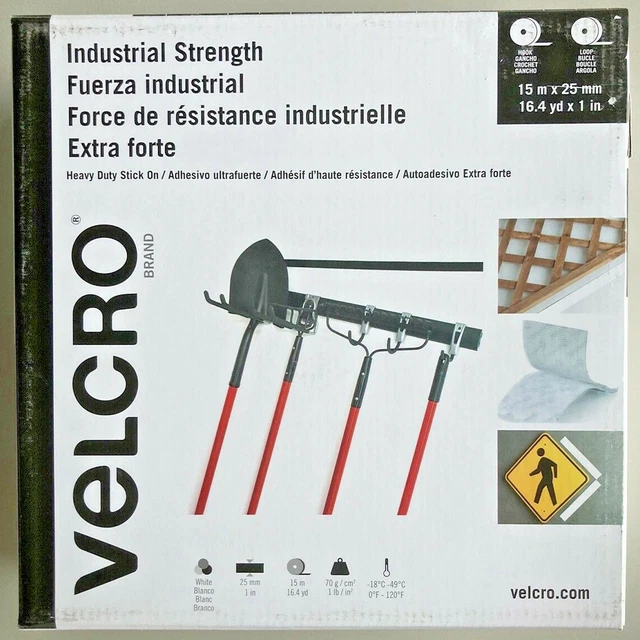 VELCRO Brand Industrial Strength Stick-On Hook & Loop, White, 1" x 16.4 Yd (49")