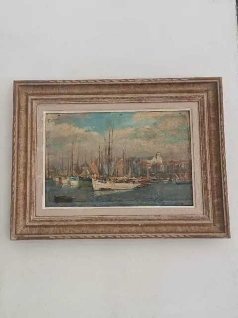 peinture ancienne Huile Paysage Marine Bateaux"Sables D'olonne" Signé Wirth