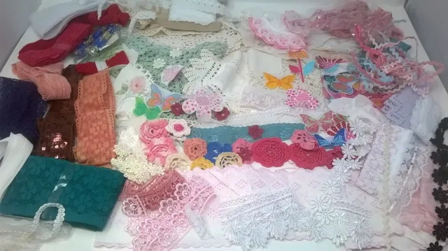 Job Lot Lace Embellishments Trimmings Slow Stitch Sewing Craft Scrap Bundle