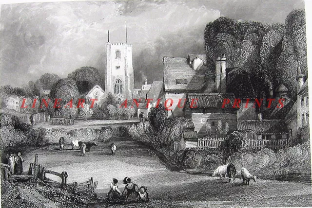 London, BARKING ABBEY GREEN Church ROYAL MONASTERY ~ 1851 Art Print Engraving