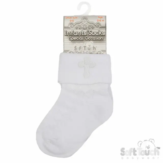 Baby Boys Girls Christening Socks Ivory White Embroidered Cross 0-6 6-12 Months