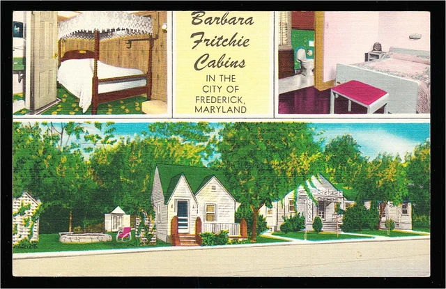 Frederick MD Barbara Fritchie Cabins Linen Postcard