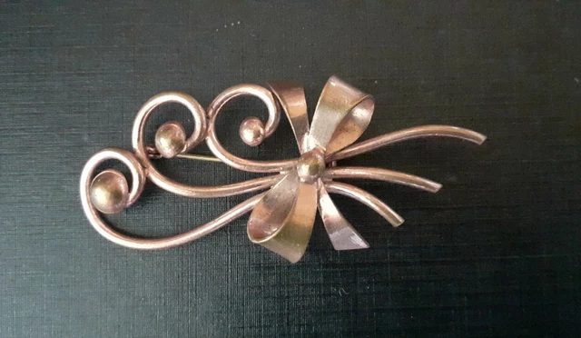 Broche Ancienne Plaquée Or Style Napoléon III - Nœud Louis XVI - Bijou Vintage