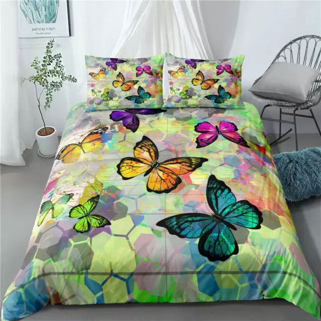 Colorful Butterfly Quilt Duvet Cover Set Super King Comforter Cover Kids Queen