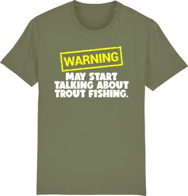 T-shirt unisex Warning May Start Talking About TROUT FISHING Fly divertente slogan