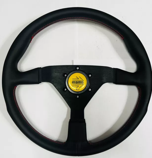 New 350mm Leather Steering Wheel Red stitching to suit Aftermarket Momo Boss