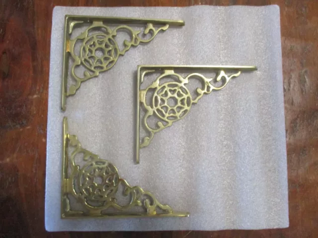 Vintage 3 Brass -Shelf Bracket- Ornate Design Antique all same