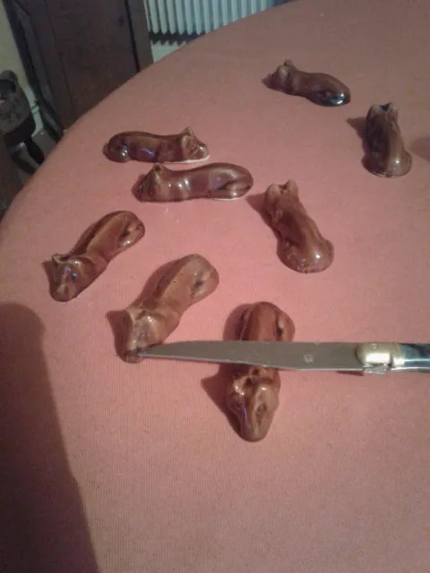 Set de 8 porte-couteaux chats  en ceramique vintage 70's porte couteaux chats
