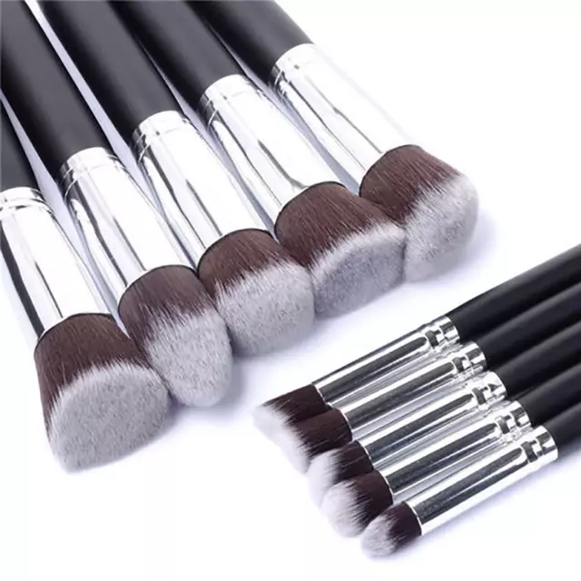 10PC Black & Silver Professional Make-up Brushes Set Foundation Blusher Cosmetic