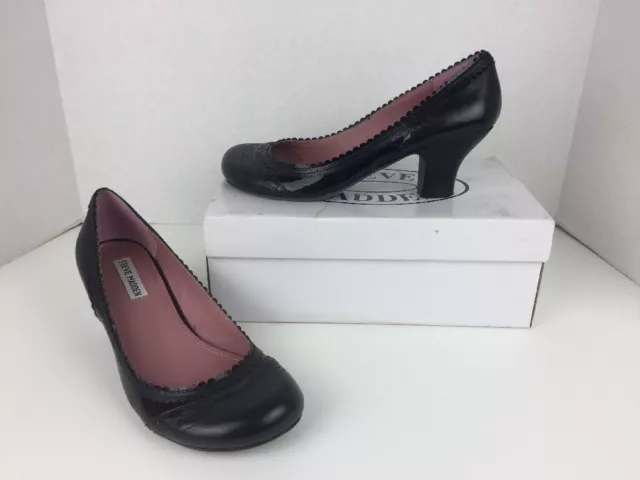 Women's Steve Madden Black Patent Leather Heels Scalloped Trim 9.5M "Vanity"
