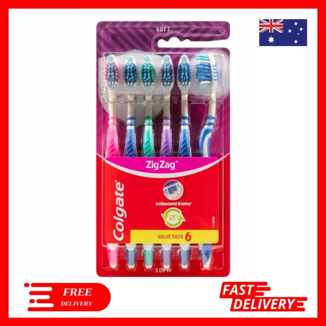 Colgate Zig Zag Manual Toothbrush, Value 6 Pack, Soft Bristles, Interdental Reac