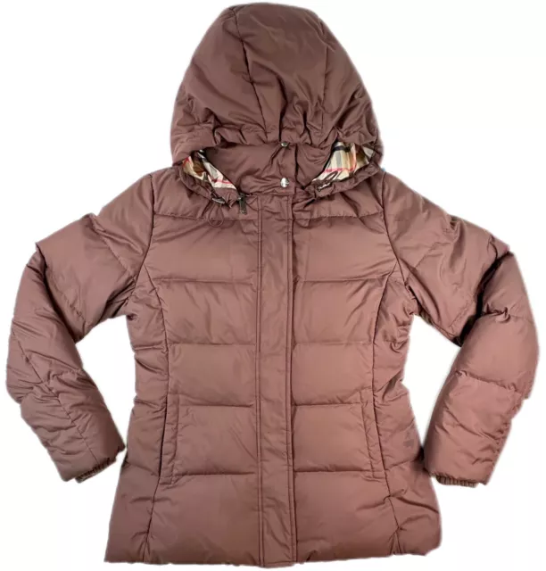 Burberry London Hooded Puffer Quilted Jacket Coat Down Womens Brown Size M